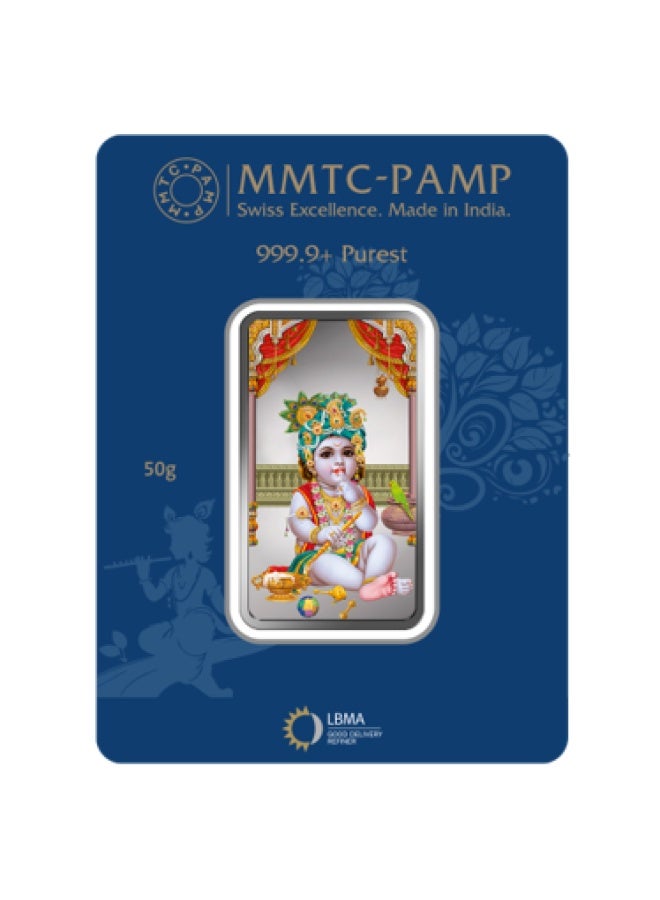 KHUSHBOO JEWELS MMTC - PAMP PURE SILVER 999 LADDU GOPAL 50 GRAMS BAR - Image 1